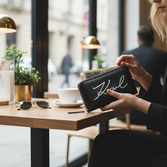 Karl Lagerfeld Cursive Logo Women's Zip-Around Large Clutch Wallet R $148 - Picture 2 of 6